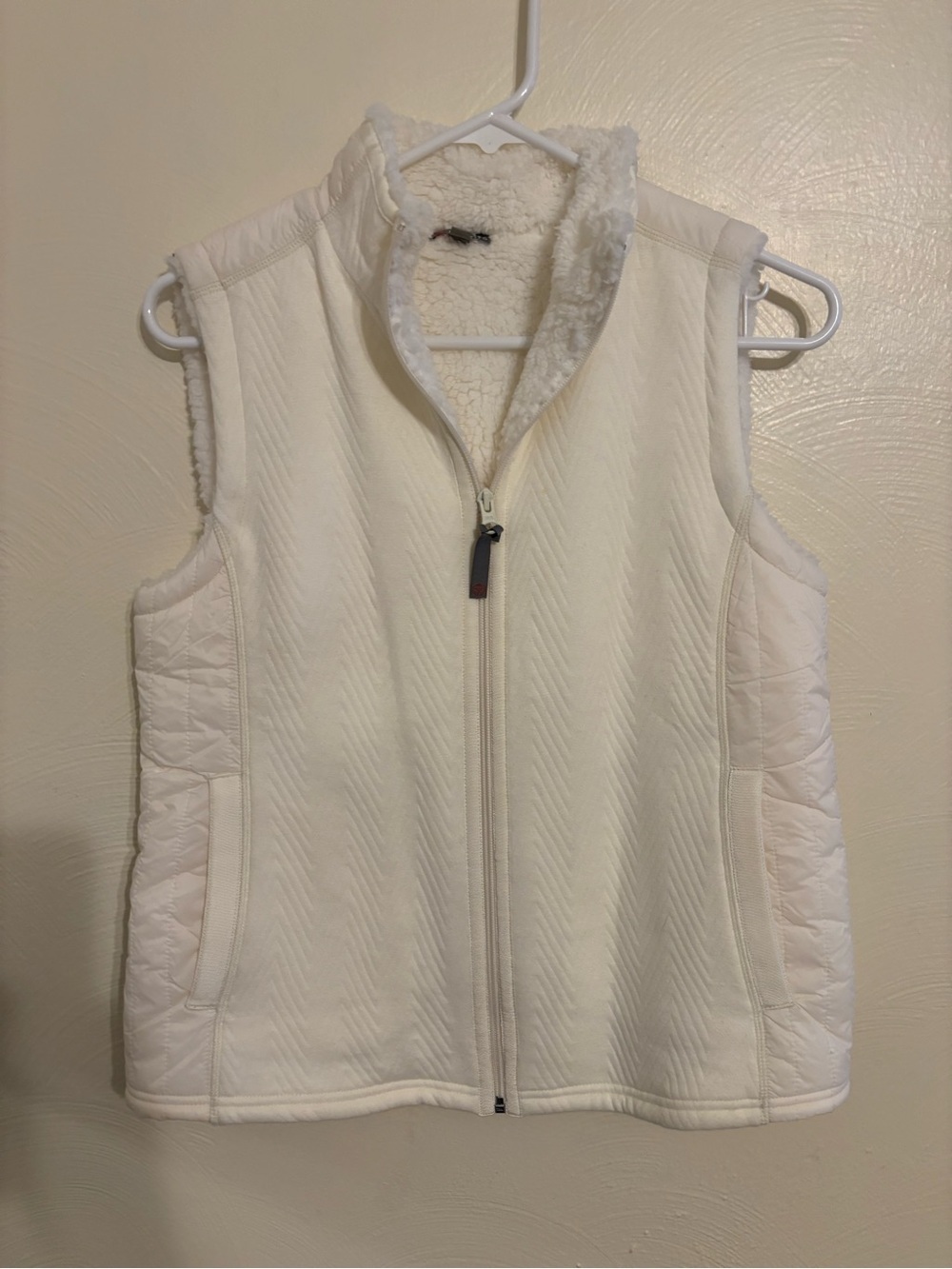Talbots Petite Small Sherpa Lined Quilted Zip Vest White Cozy Fleece SP